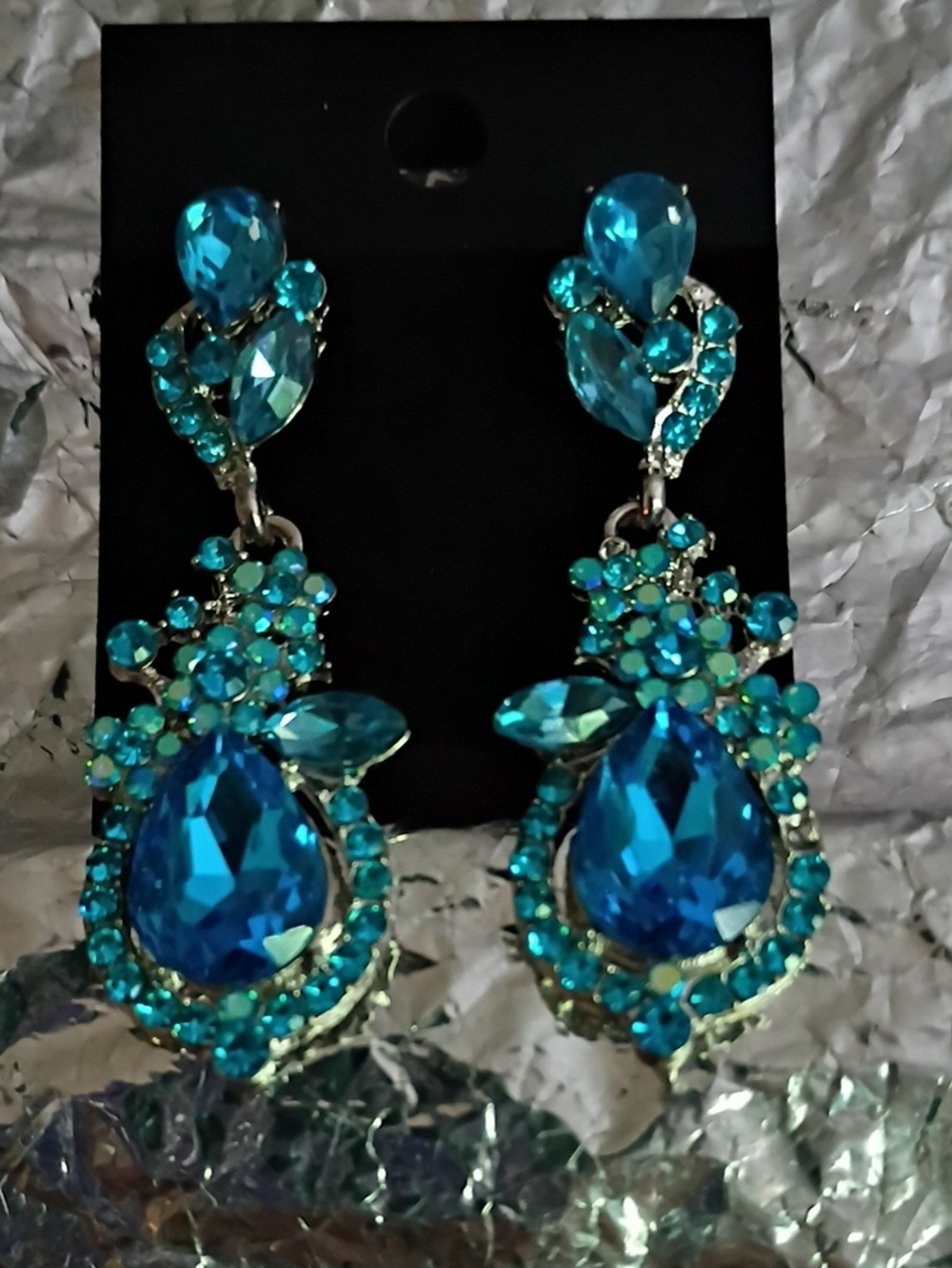 Women’s Teardrop Crystal Statement Earrings - Blue